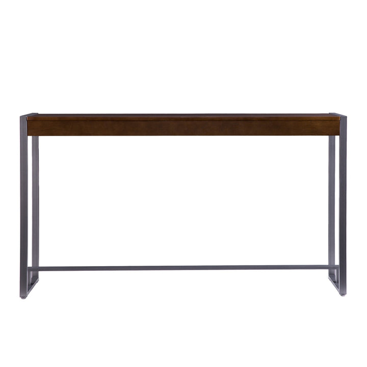 54" Dark Brown and Gunmetal Sled Console Table Image 3