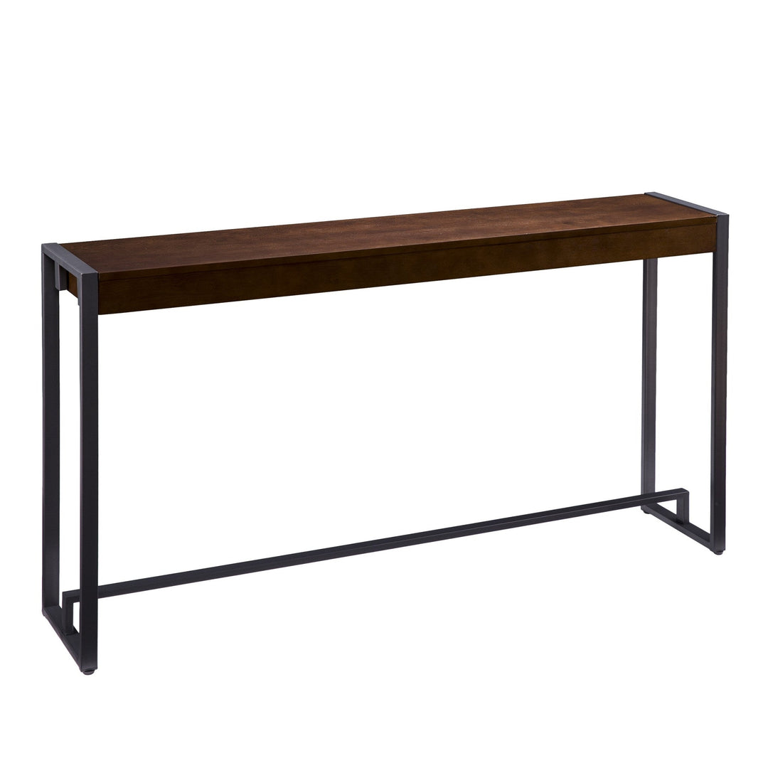 54" Dark Brown and Gunmetal Sled Console Table Image 4