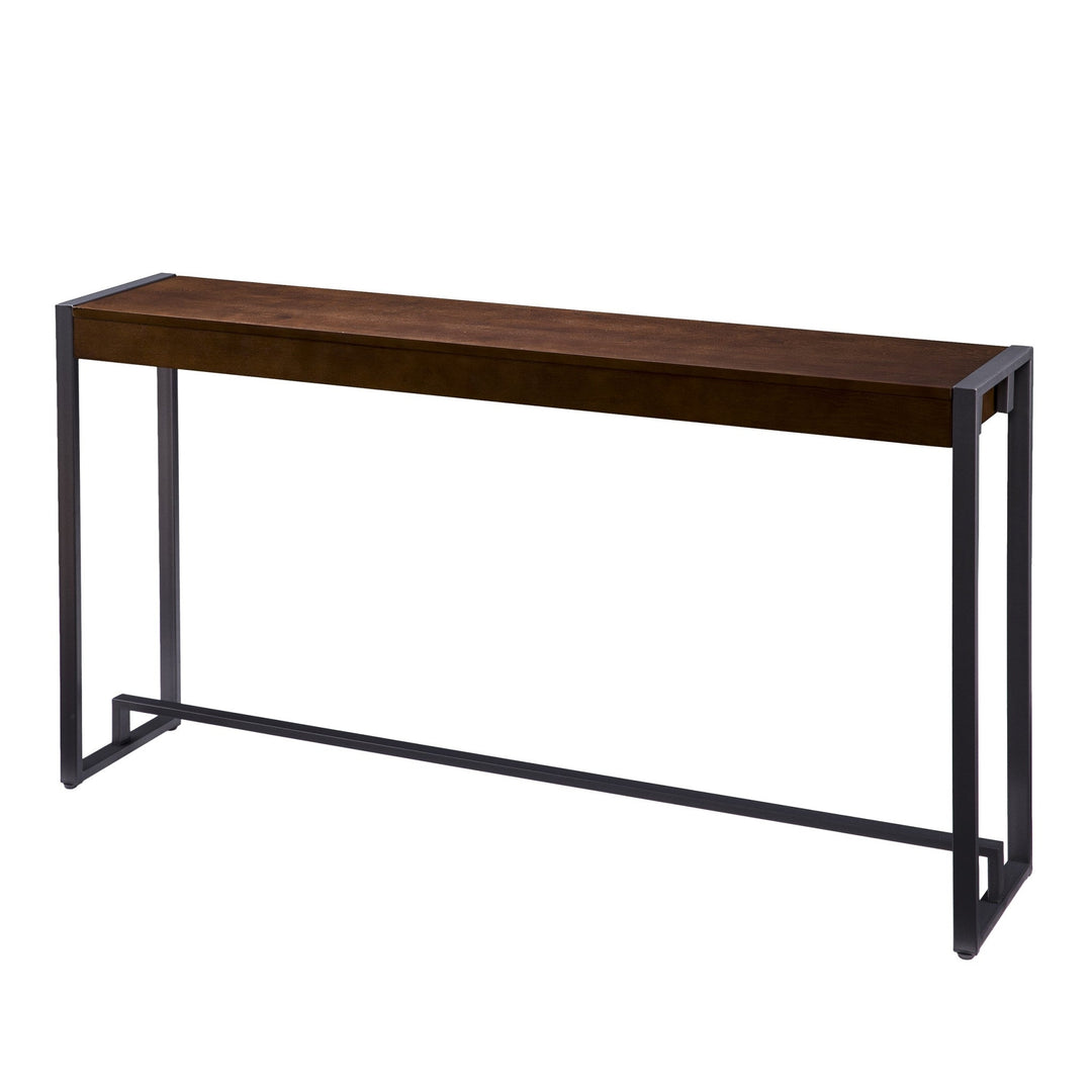 54" Dark Brown and Gunmetal Sled Console Table Image 6