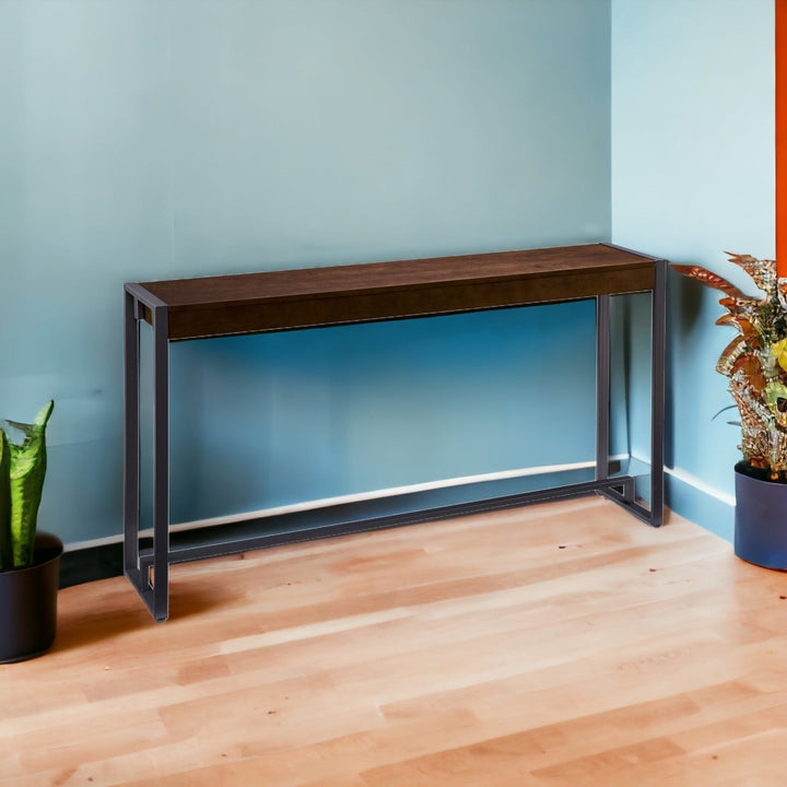 54" Dark Brown and Gunmetal Sled Console Table Image 9