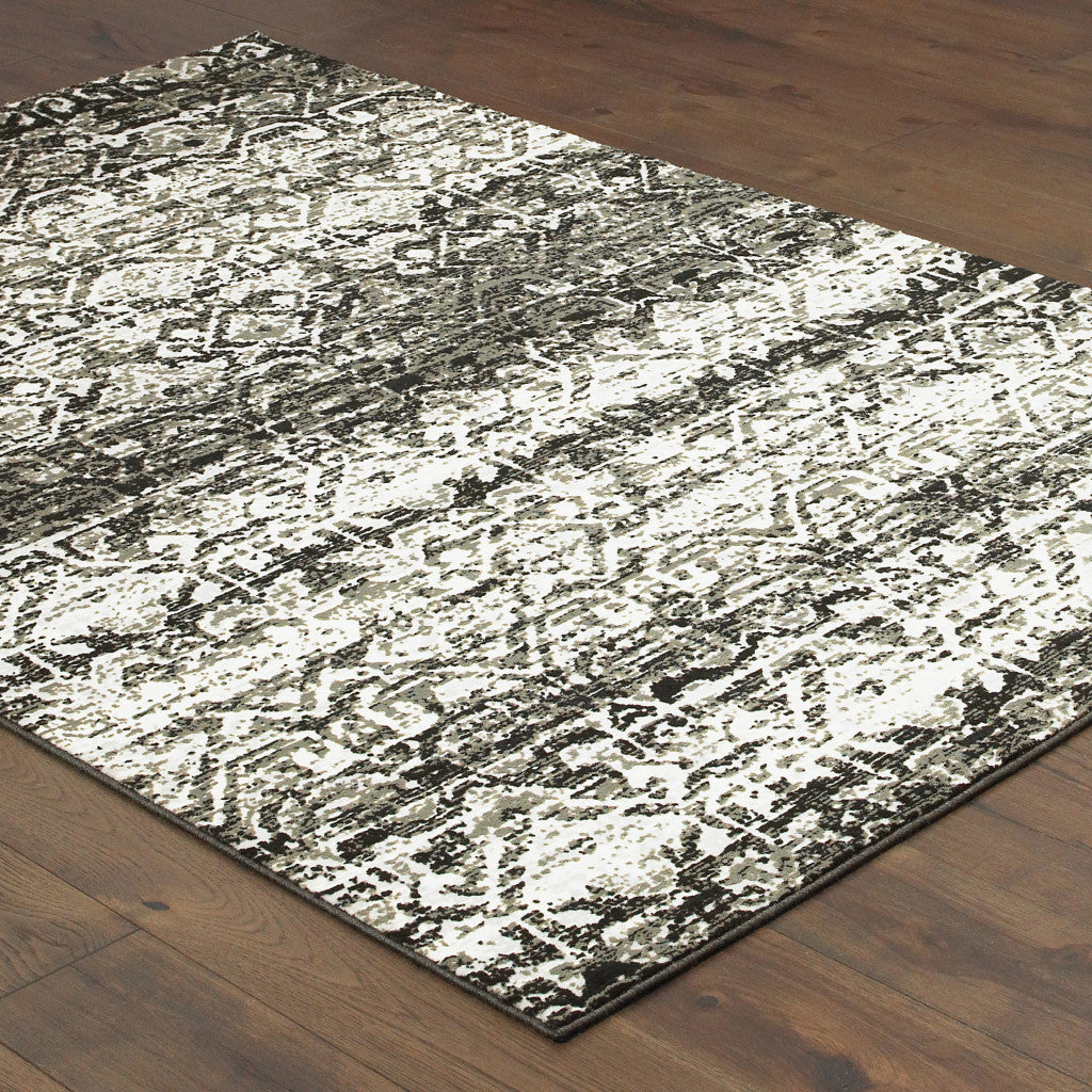 6 X 9 Grey And Ivory Geometric Power Loom Stain Resistant Area Rug Image 3