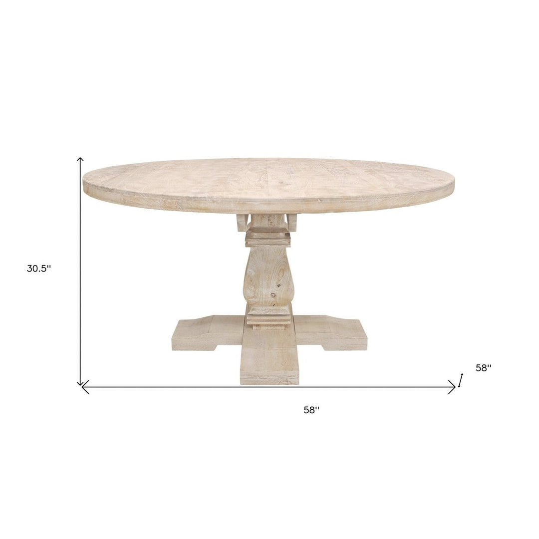 58" Light Brown Rounded Solid Wood Dining Image 5