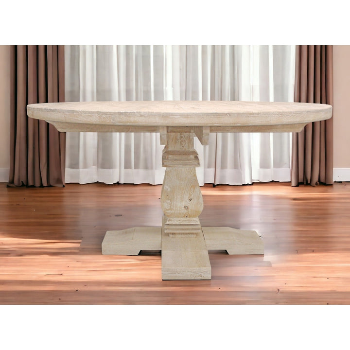 58" Light Brown Rounded Solid Wood Dining Image 6