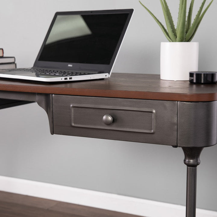 50" Brown And Silver Writing Desk With Two Drawers Image 2