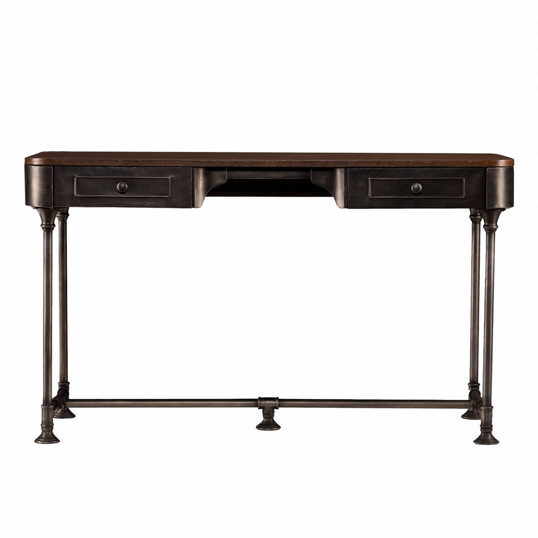 50" Brown And Silver Writing Desk With Two Drawers Image 4