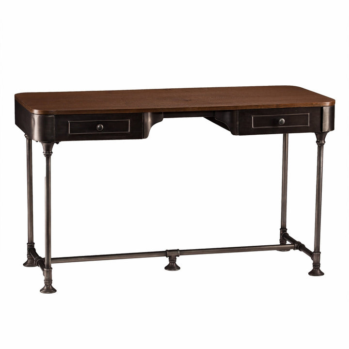 50" Brown And Silver Writing Desk With Two Drawers Image 5