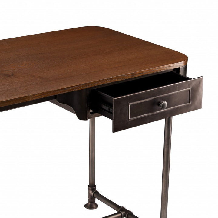 50" Brown And Silver Writing Desk With Two Drawers Image 6