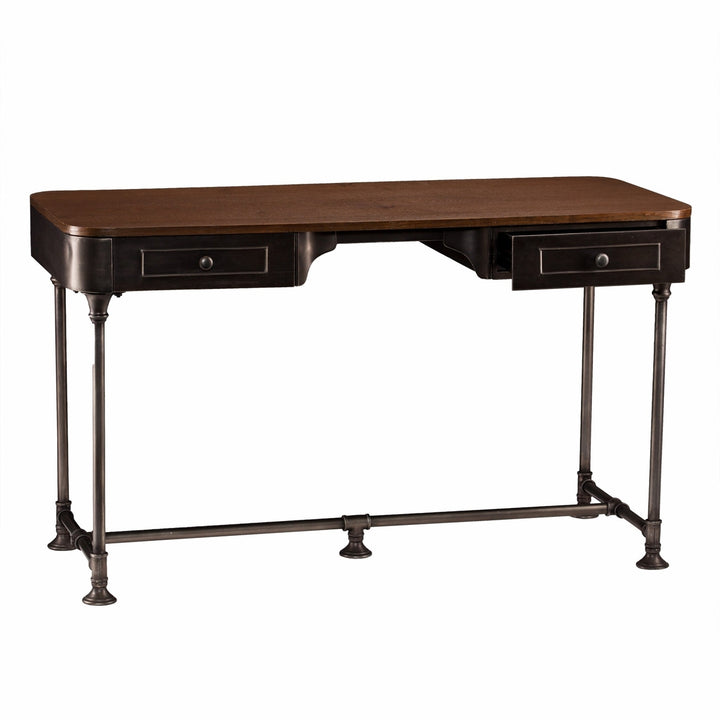 50" Brown And Silver Writing Desk With Two Drawers Image 7