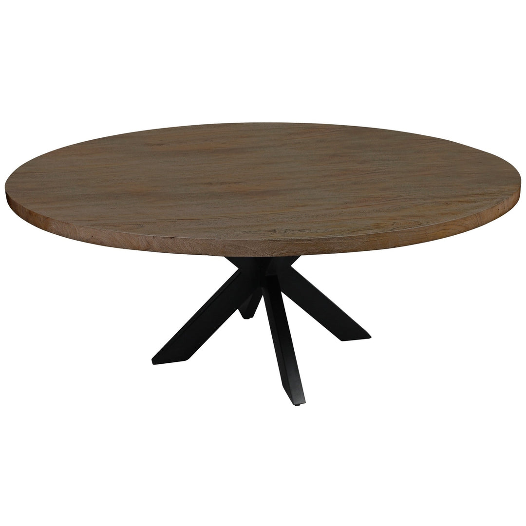 60" Gray Beige And Black Solid Wood And Iron Round Dining Image 3