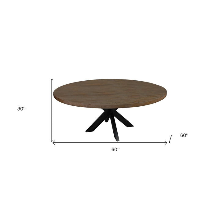 60" Gray Beige And Black Solid Wood And Iron Round Dining Image 4