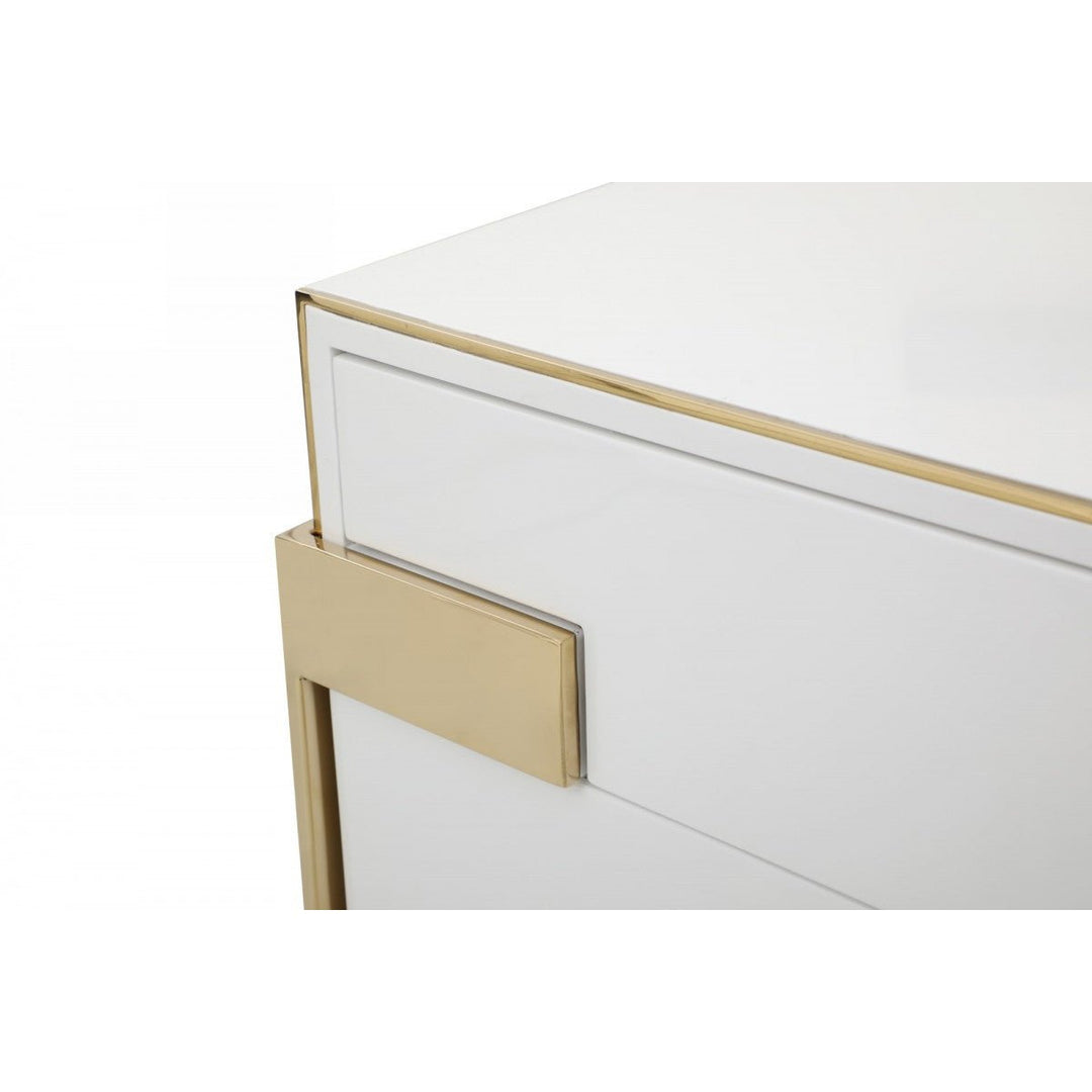 60" White Champagne Gold Solid And Manufactured Wood Six Drawer Dresser Image 2