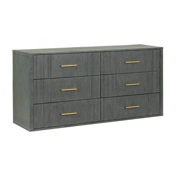 63" Dark Grey Solid And Manufactured Wood Six Drawer Dresser Image 2