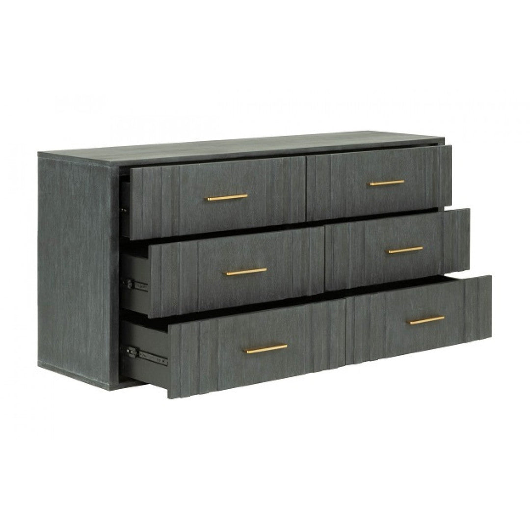 63" Dark Grey Solid And Manufactured Wood Six Drawer Dresser Image 3