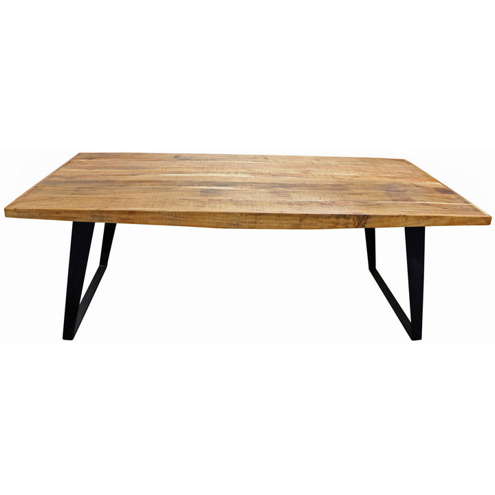 63" Natural And Black Rectangular Solid Wood And Iron Dining Image 1