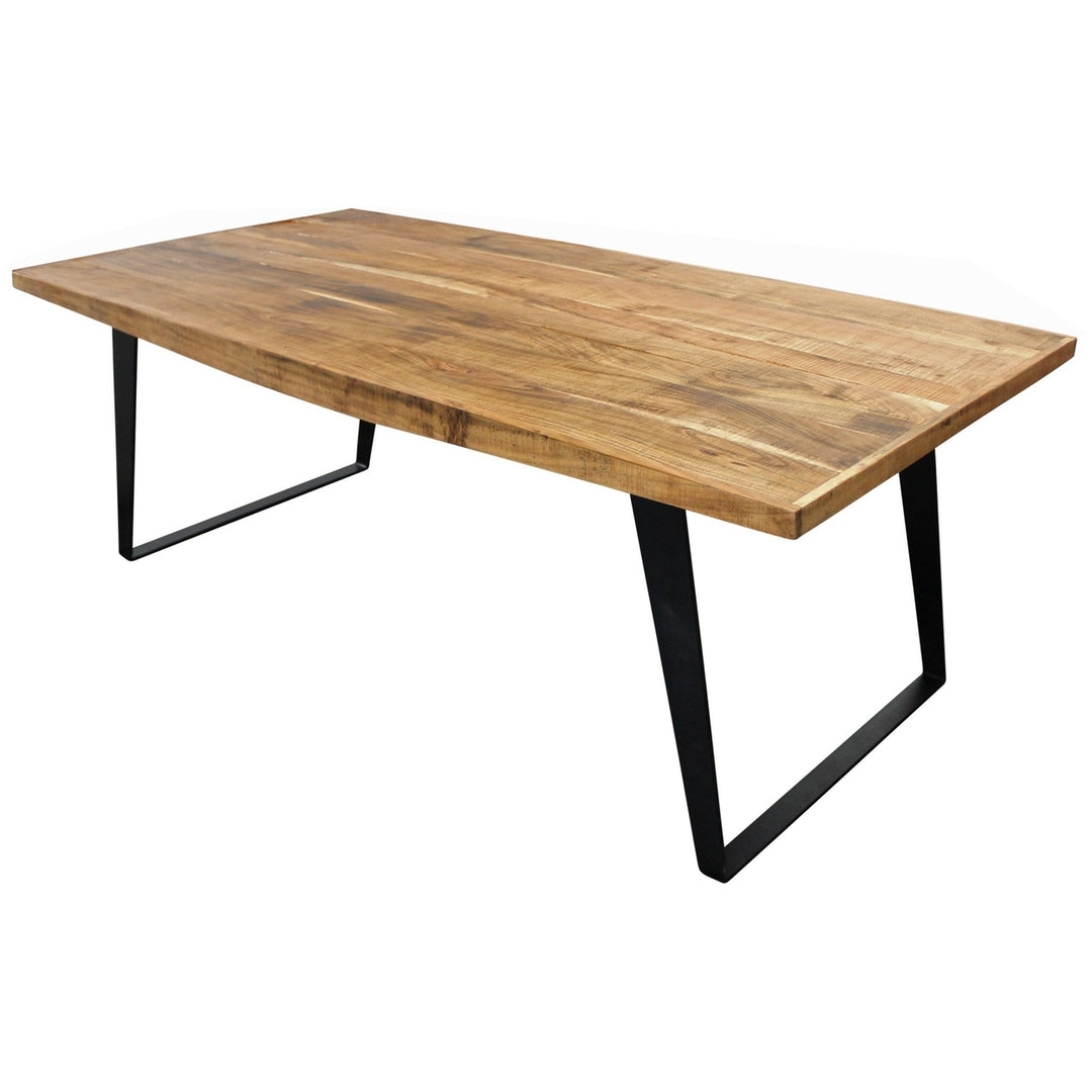 63" Natural And Black Rectangular Solid Wood And Iron Dining Image 2