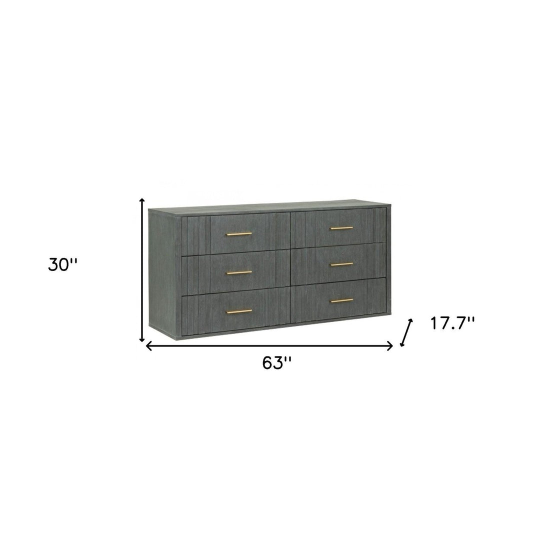 63" Dark Grey Solid And Manufactured Wood Six Drawer Dresser Image 4