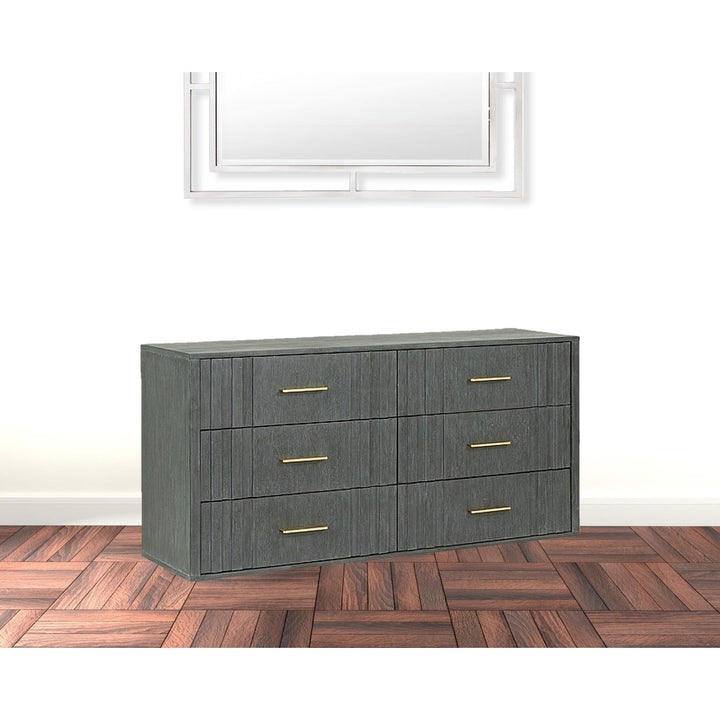 63" Dark Grey Solid And Manufactured Wood Six Drawer Dresser Image 5