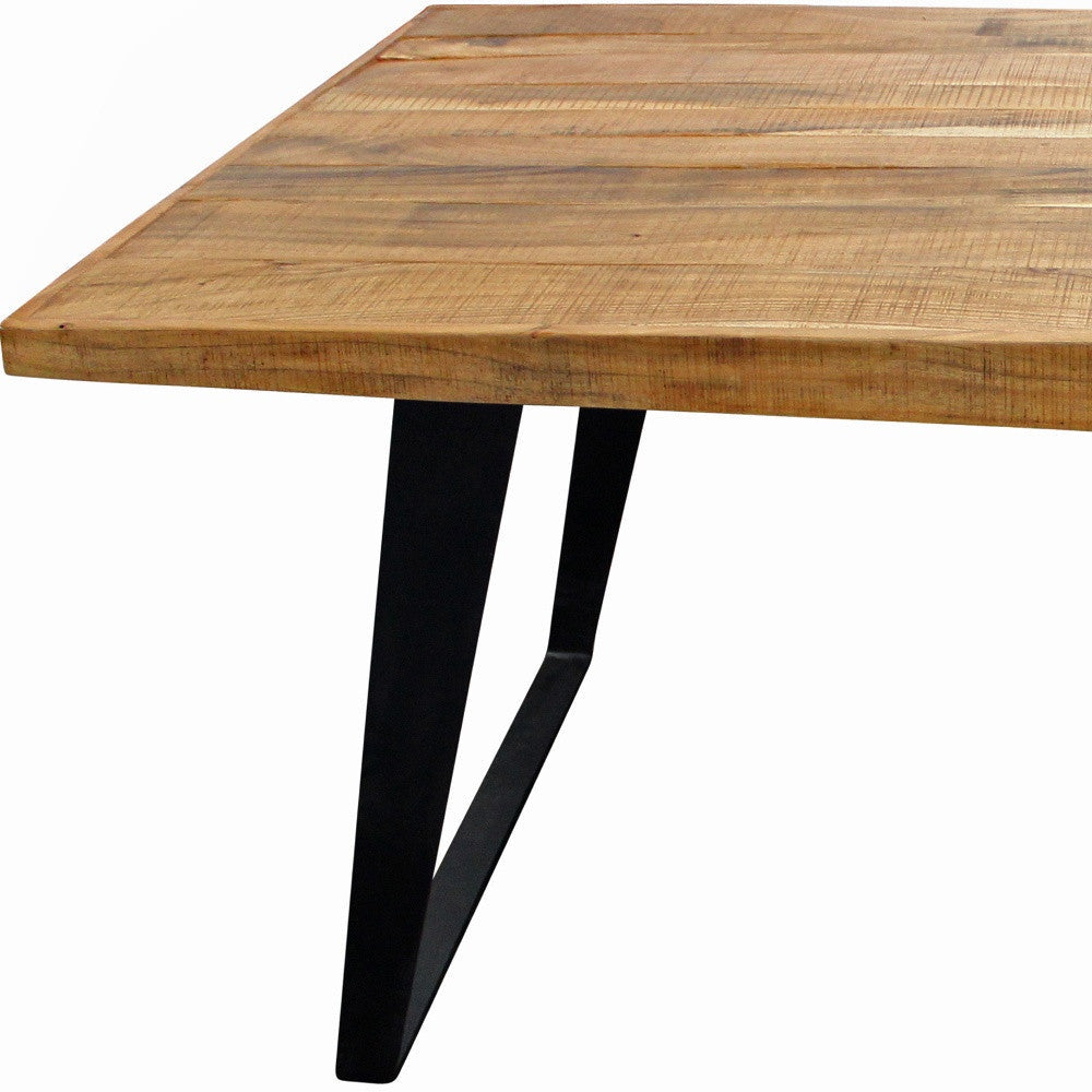 63" Natural And Black Rectangular Solid Wood And Iron Dining Image 4