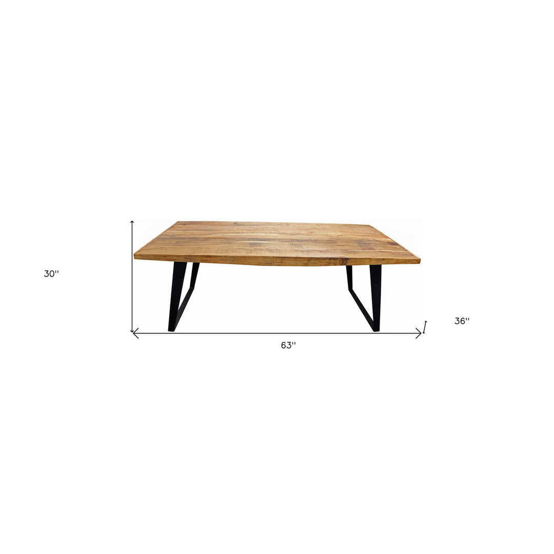 63" Natural And Black Rectangular Solid Wood And Iron Dining Image 5