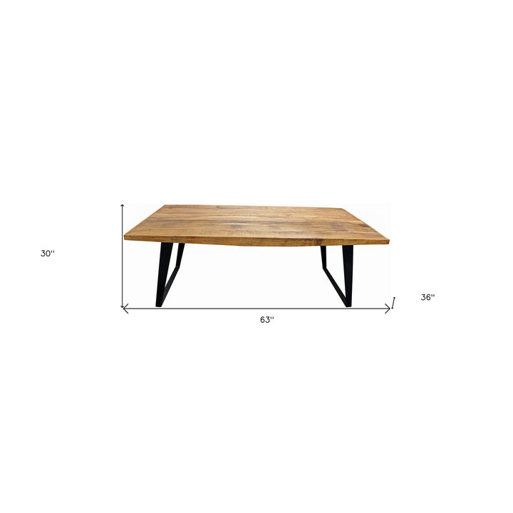 63" Natural And Black Rectangular Solid Wood And Iron Dining Image 5