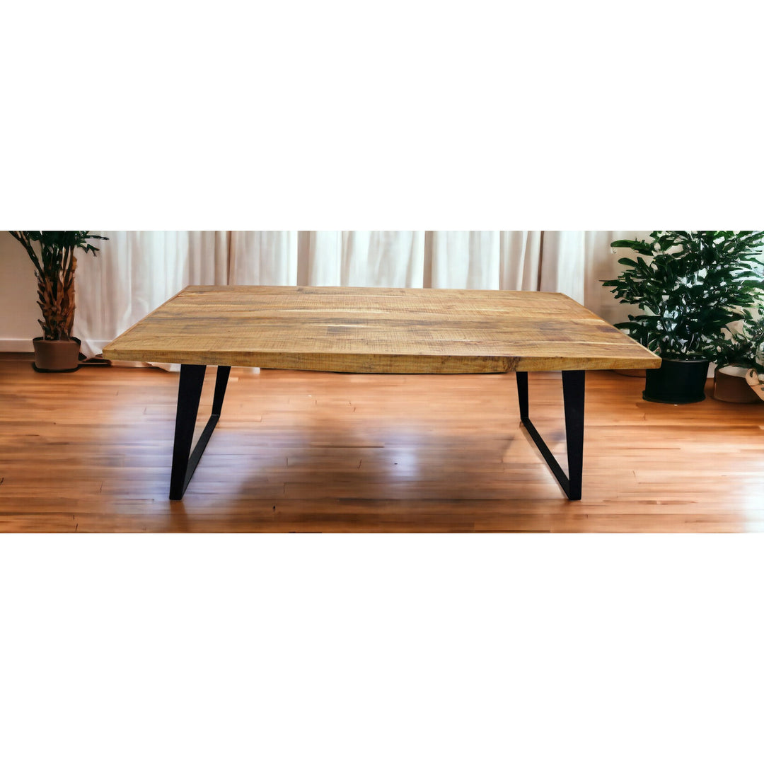 63" Natural And Black Rectangular Solid Wood And Iron Dining Image 6