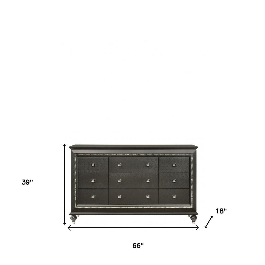 66" Gray Solid and Manufactured Wood Nine Drawer Triple Dresser Image 1