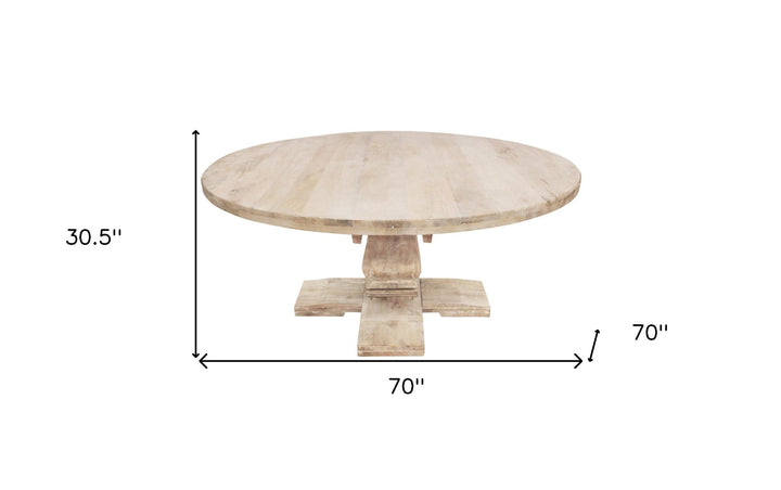 70" Light Brown Rounded Solid Wood Dining Image 8