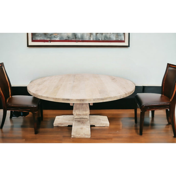 70" Light Brown Rounded Solid Wood Dining Image 9