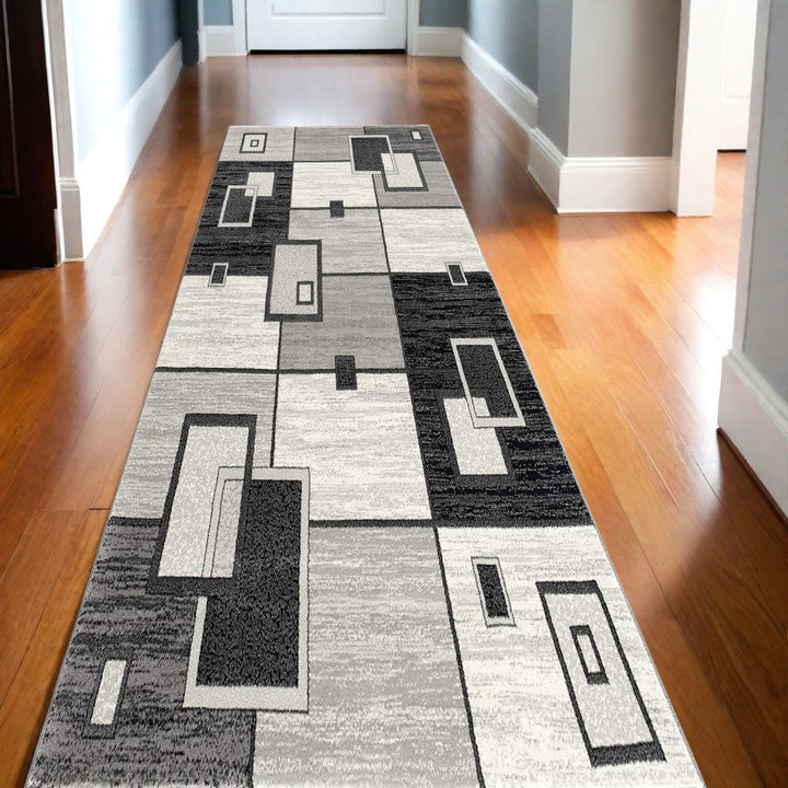 8 Gray Abstract Power Loom Runner Rug Image 1