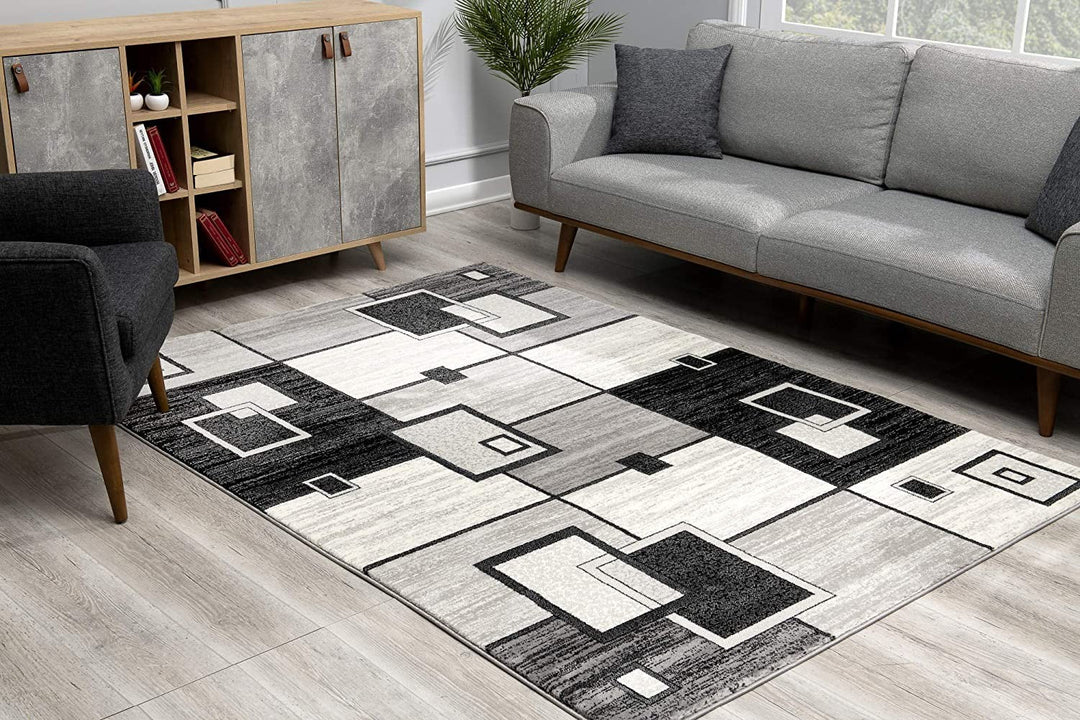 8 Gray Abstract Power Loom Runner Rug Image 3