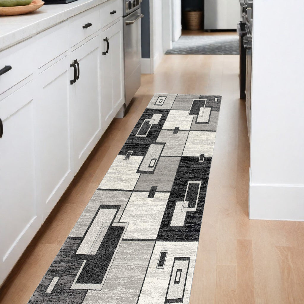 8 Gray Abstract Power Loom Runner Rug Image 11