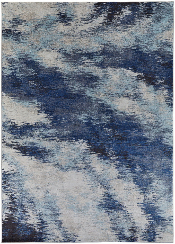 9 X 12 Blue And Ivory Abstract Power Loom Stain Resistant Area Rug Image 1