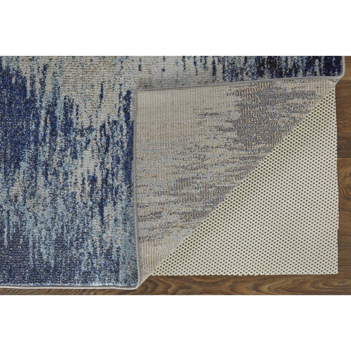 9 X 12 Blue And Ivory Abstract Power Loom Stain Resistant Area Rug Image 11