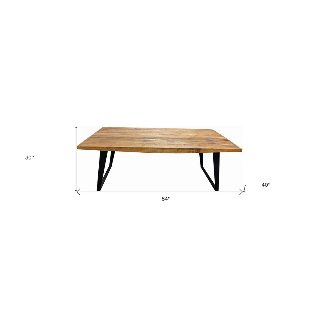 84" Natural And Black Solid Wood And Iron Rectangular Dining Image 1