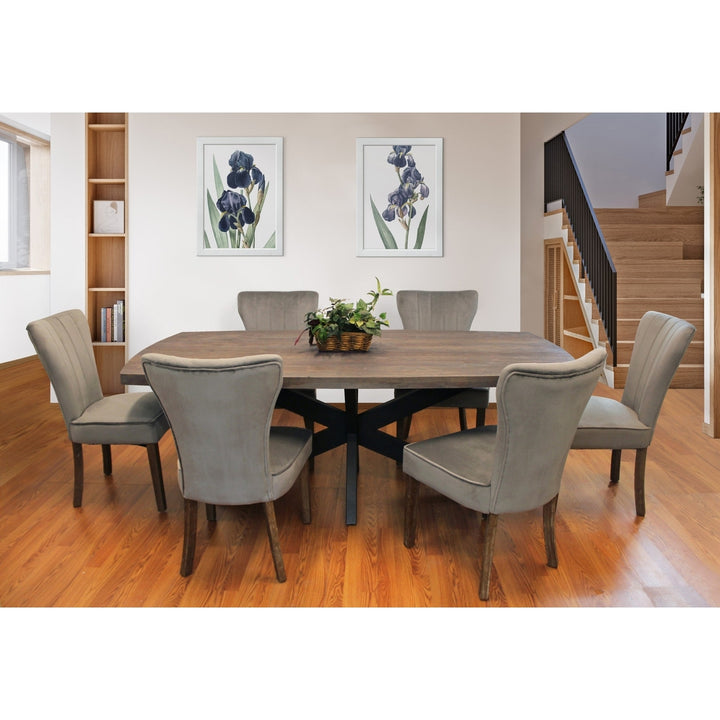 82" Gray Beige And Black Solid Wood And Iron Dining Image 2