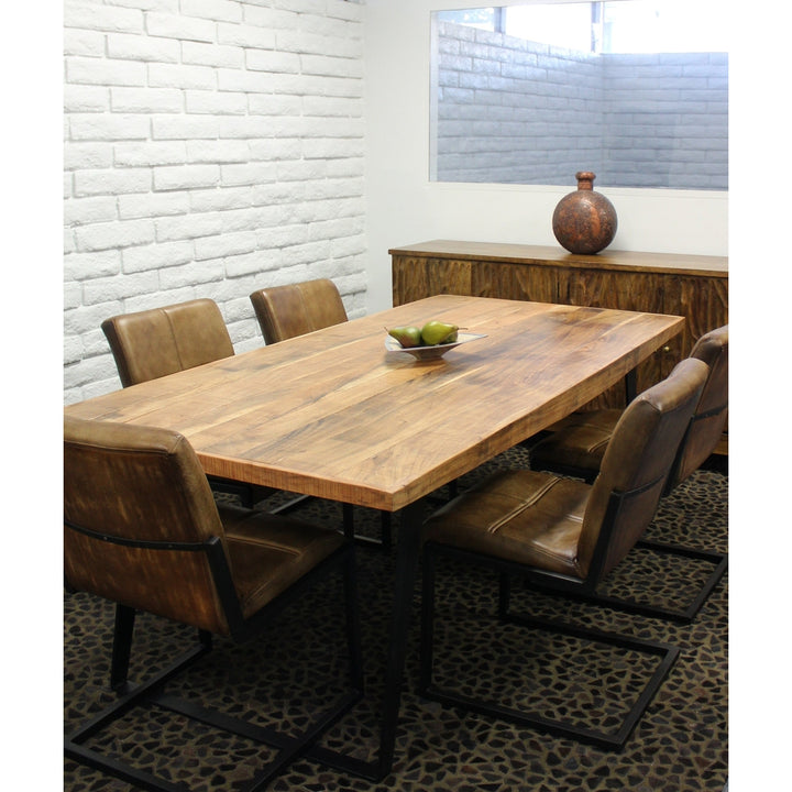 84" Natural And Black Solid Wood And Iron Rectangular Dining Image 3