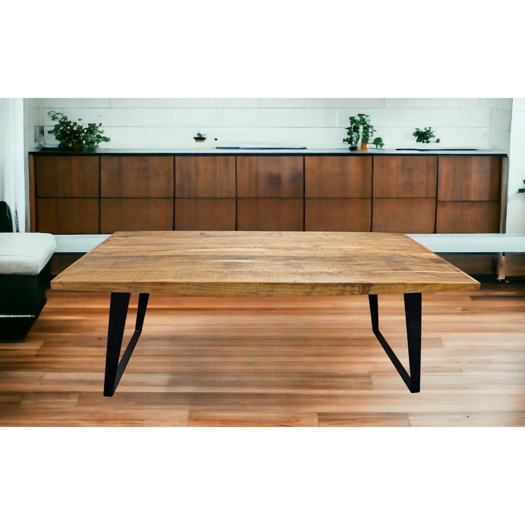 84" Natural And Black Solid Wood And Iron Rectangular Dining Image 5