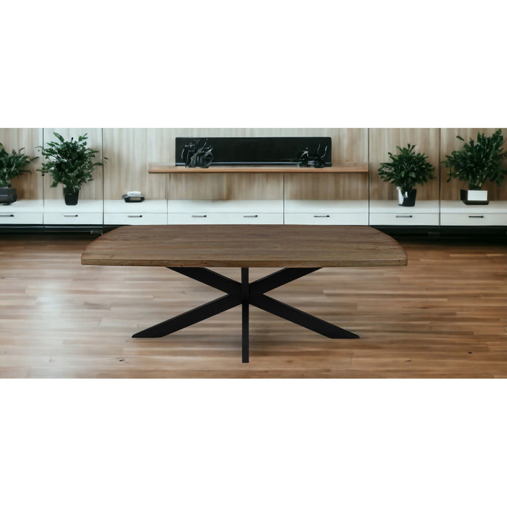 82" Gray Beige And Black Solid Wood And Iron Dining Image 6