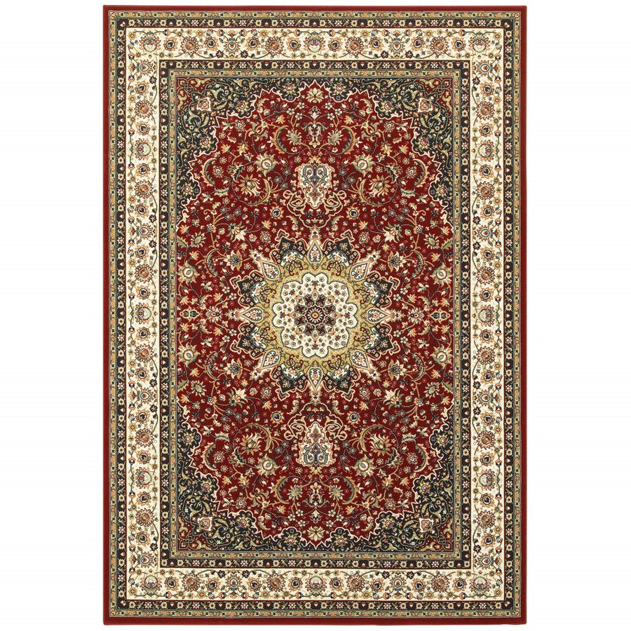 9 X 12 Red Ivory Machine Woven Oriental Indoor Area Rug Image 1