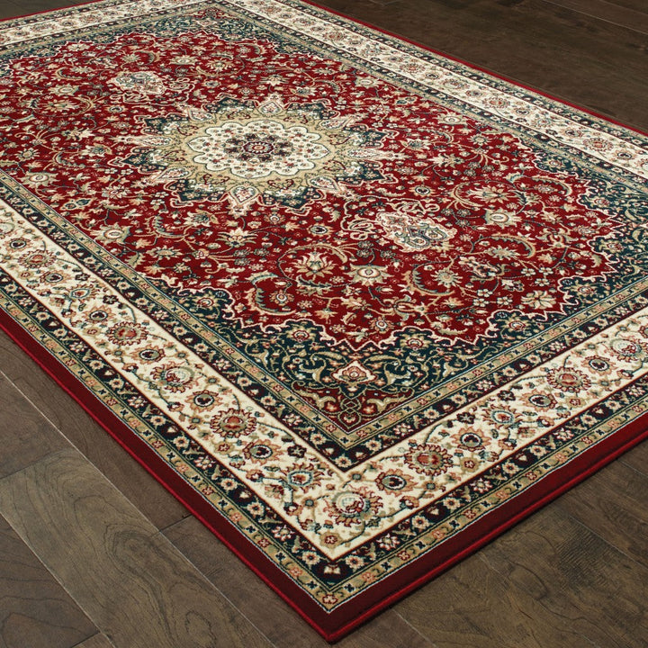 9 X 12 Red Ivory Machine Woven Oriental Indoor Area Rug Image 3