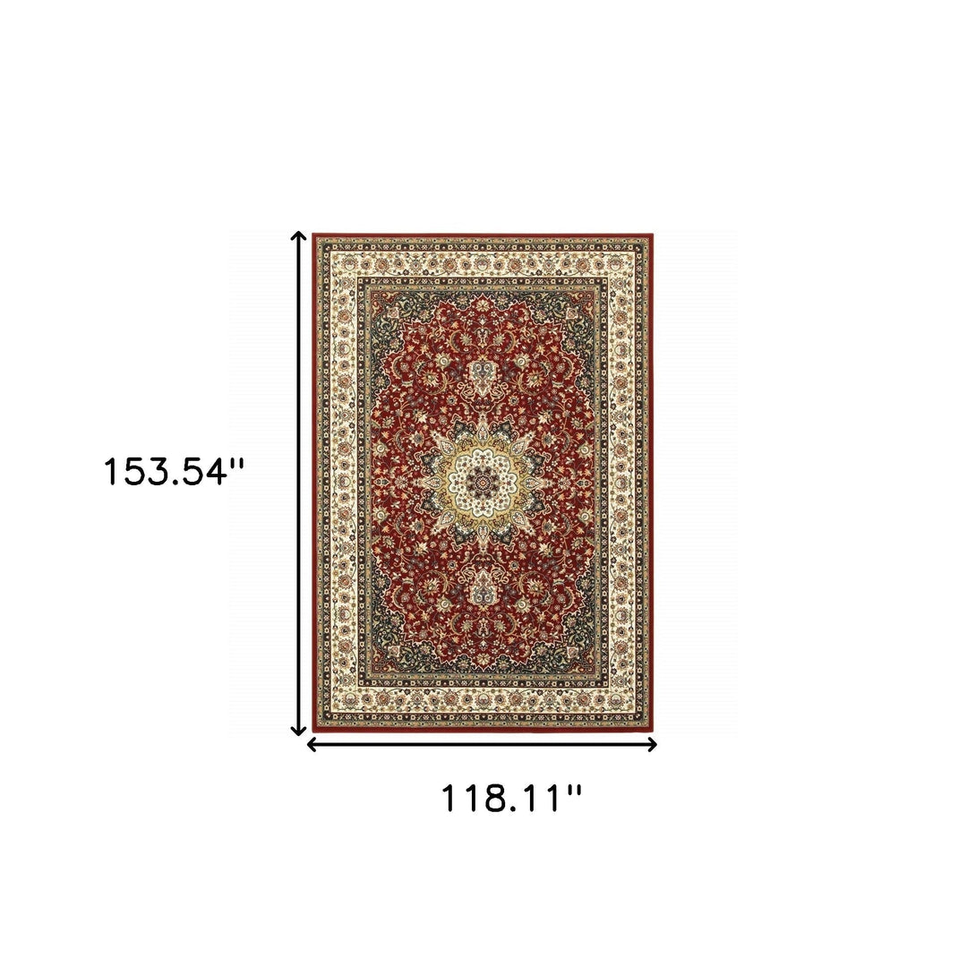 9 X 12 Red Ivory Machine Woven Oriental Indoor Area Rug Image 4