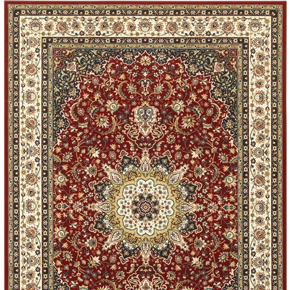 9 X 12 Red Ivory Machine Woven Oriental Indoor Area Rug Image 6