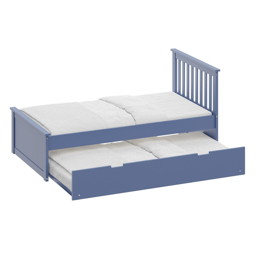 Blue Solid Wood Twin Bed With Pull Out Trundle Image 1