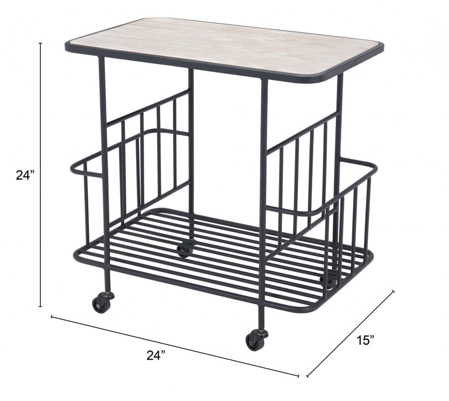 Black and White Steel Rolling Bar Cart Image 1