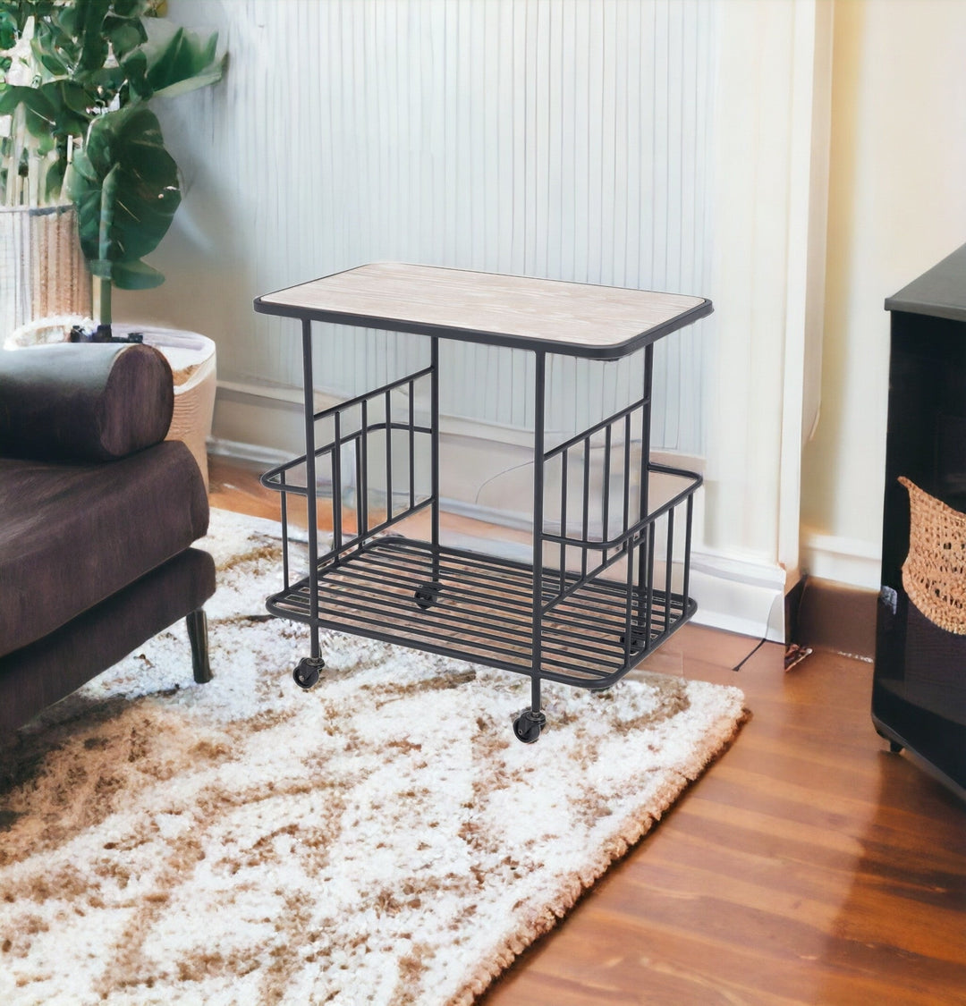 Black and White Steel Rolling Bar Cart Image 2