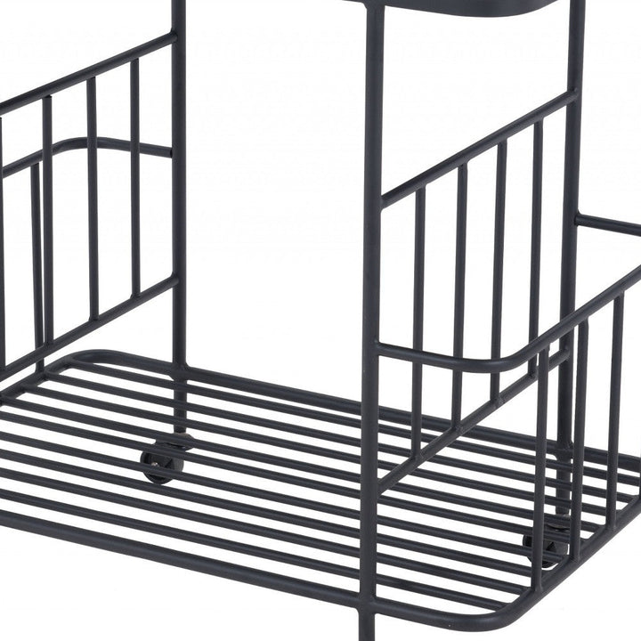 Black and White Steel Rolling Bar Cart Image 3