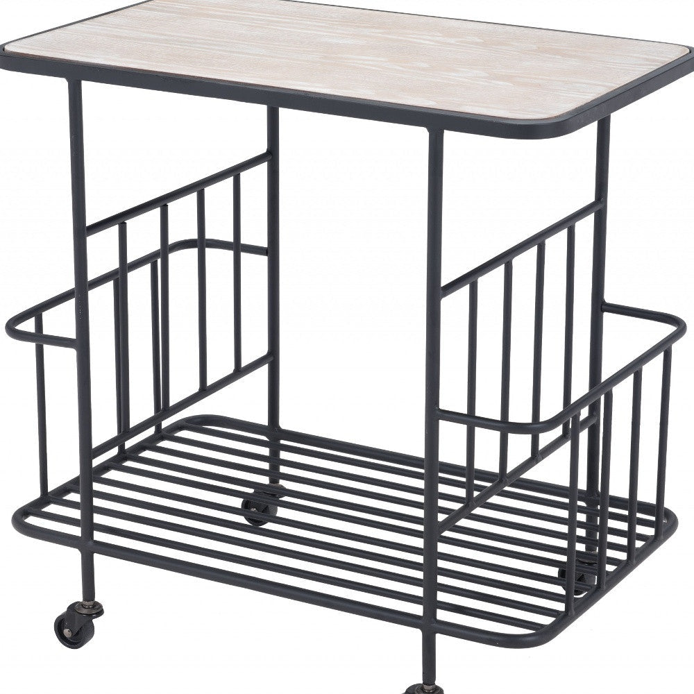 Black and White Steel Rolling Bar Cart Image 4