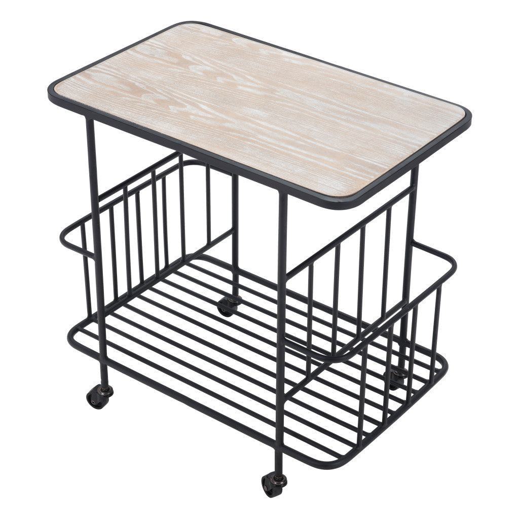 Black and White Steel Rolling Bar Cart Image 7