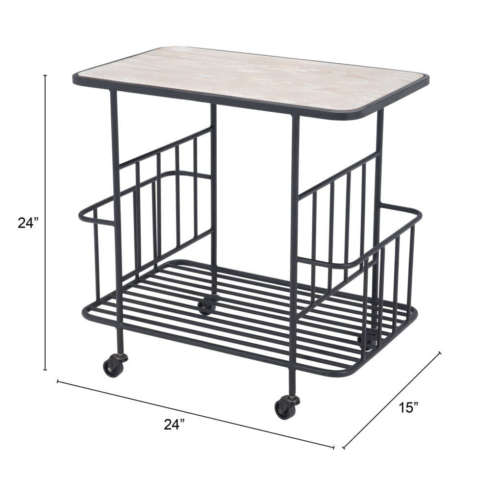 Black and White Steel Rolling Bar Cart Image 8