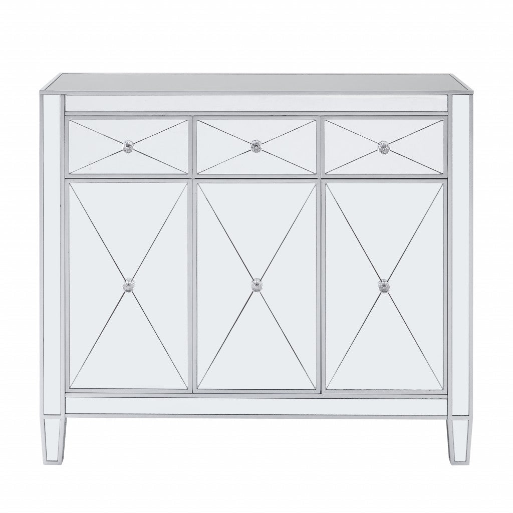 Glamorous Mirrored Bling Three Door Accent Cabinet Image 4